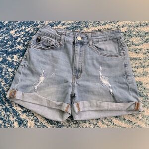 KanCan Blue Jean Shorts with Cuffed Hem and Distressed Look
